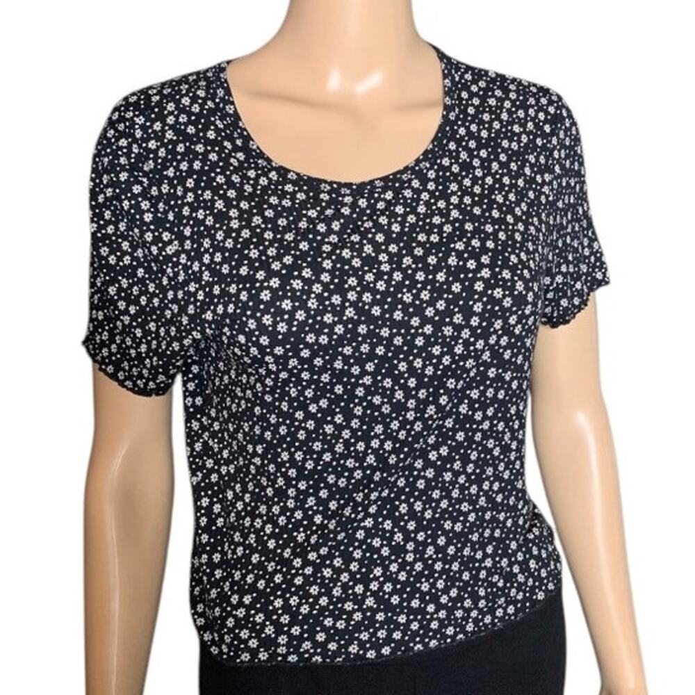 AMERICAN EAGLE Women's Size Large Cropped Top Soft & Sexy Rib Black Floral AOP